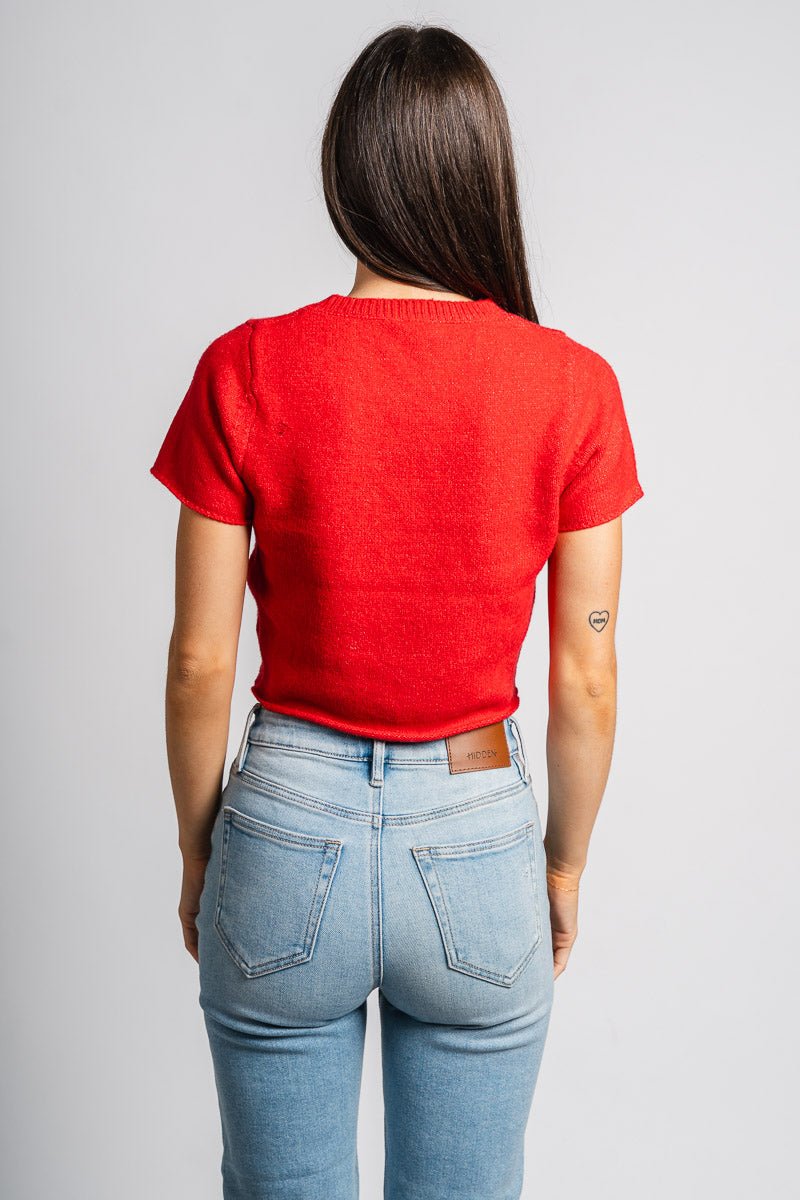 Short sleeve crop sweater red