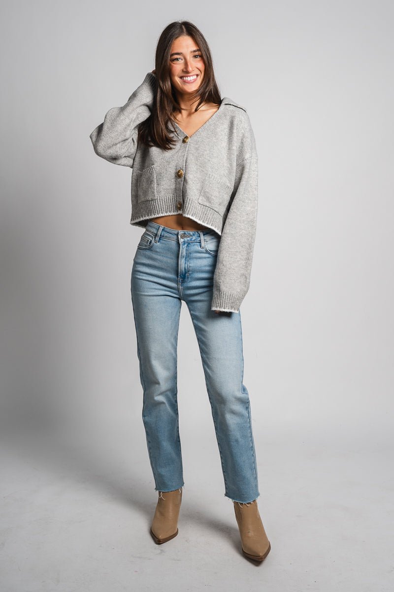 Contrast stitch sweater cardigan grey/white