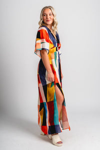 Geometric midi dress multi - Adorable dress - Stylish Vacation T-Shirts at Lush Fashion Lounge Boutique in Oklahoma City