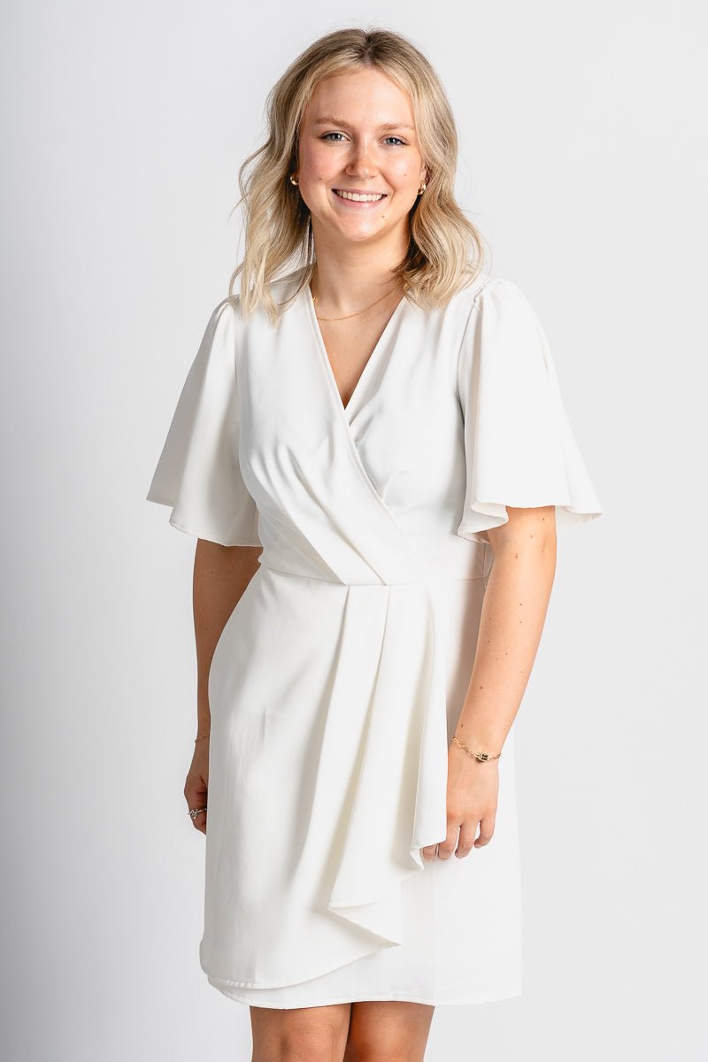Short sleeve wrap dress off white - Stylish dress - Cute Easter Outfits at Lush Fashion Lounge Boutique in Oklahoma