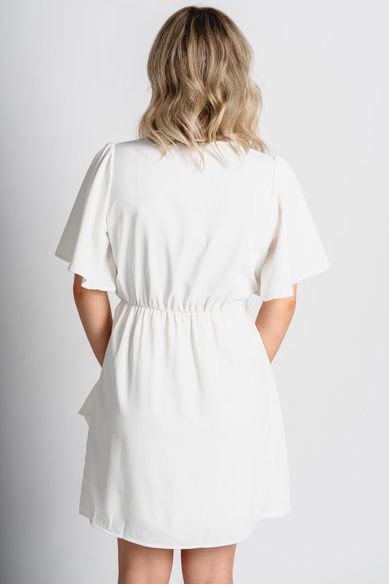 Short sleeve wrap dress off white - Stylish dress - Cute Easter Clothing Line at Lush Fashion Lounge Boutique in Oklahoma