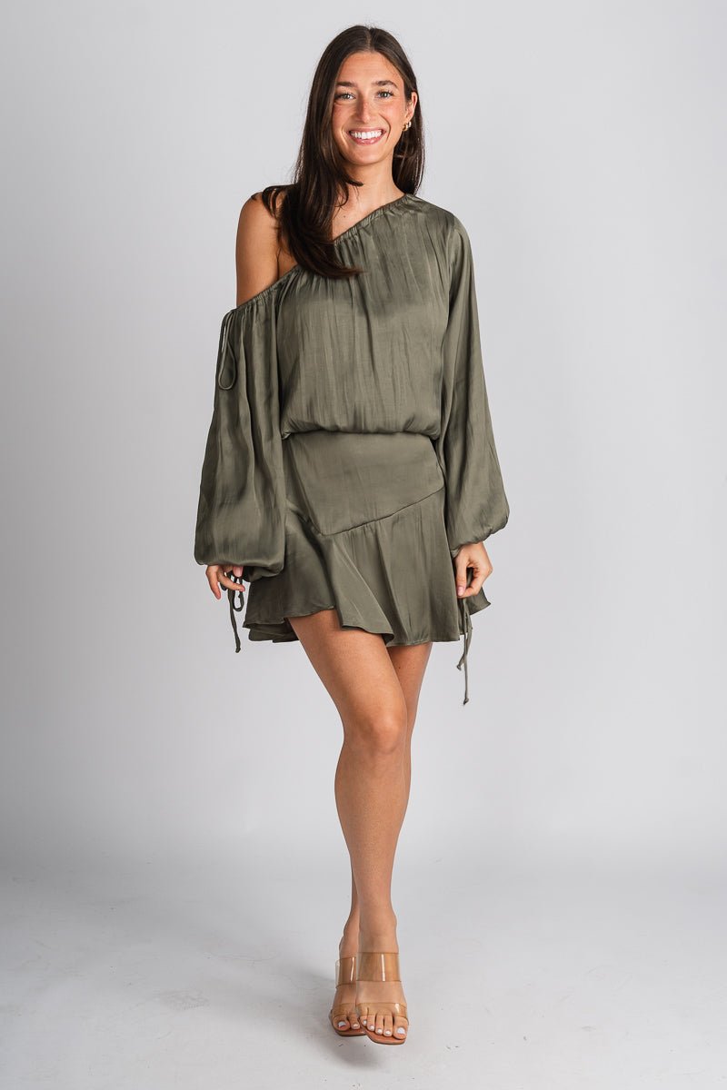 Flirt on off shoulder dress olive - Trendy dress - Fashion Dresses at Lush Fashion Lounge Boutique in Oklahoma City