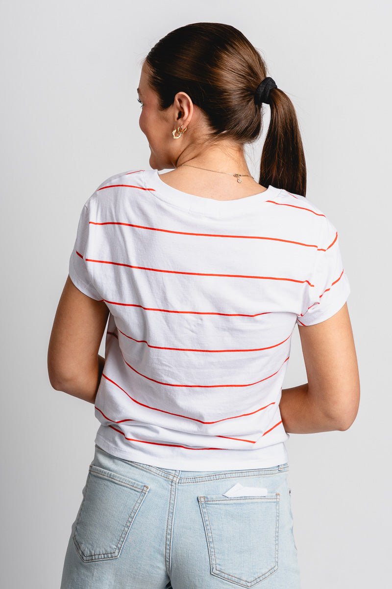 Z Supply Striped modern v-neck tee red hot - Z Supply top - Z Supply Fashion at Lush Fashion Lounge Trendy Boutique Oklahoma City