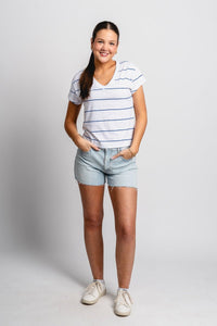 Z Supply Striped modern v-neck tee oceanside - Z Supply top - Z Supply Clothing at Lush Fashion Lounge Trendy Boutique Oklahoma City