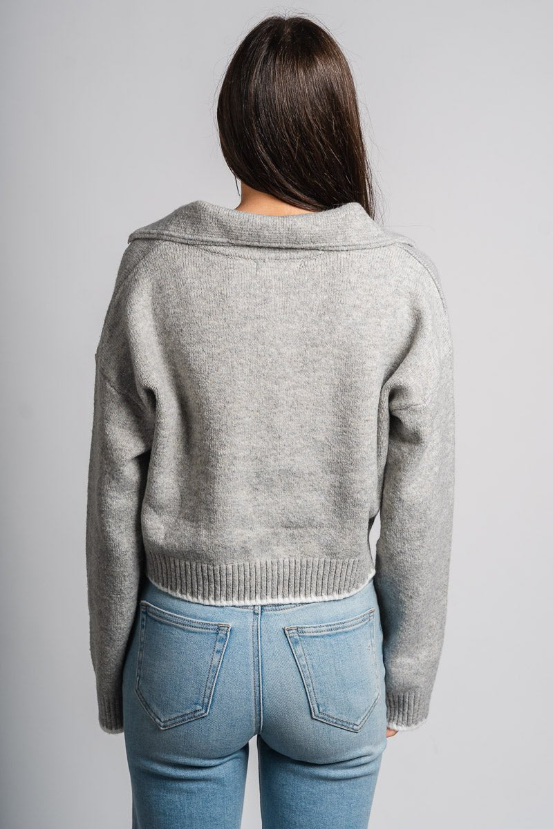 Contrast stitch sweater cardigan grey/white