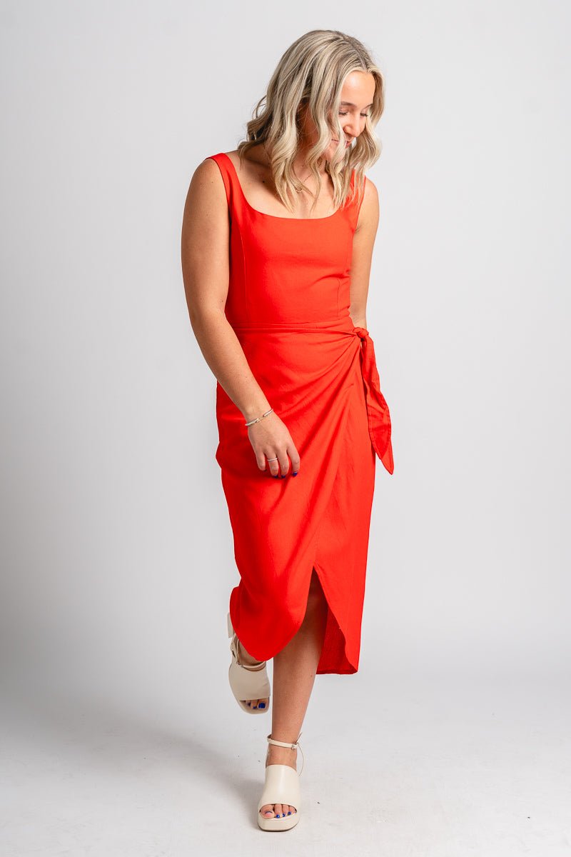 Wrap midi dress red - Trendy dress - Cute Vacation Collection at Lush Fashion Lounge Boutique in Oklahoma City