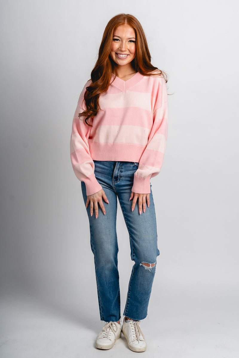 Striped crop sweater pink - Trendy Sweaters | Cute Pullover Sweaters at Lush Fashion Lounge Boutique in Oklahoma City
