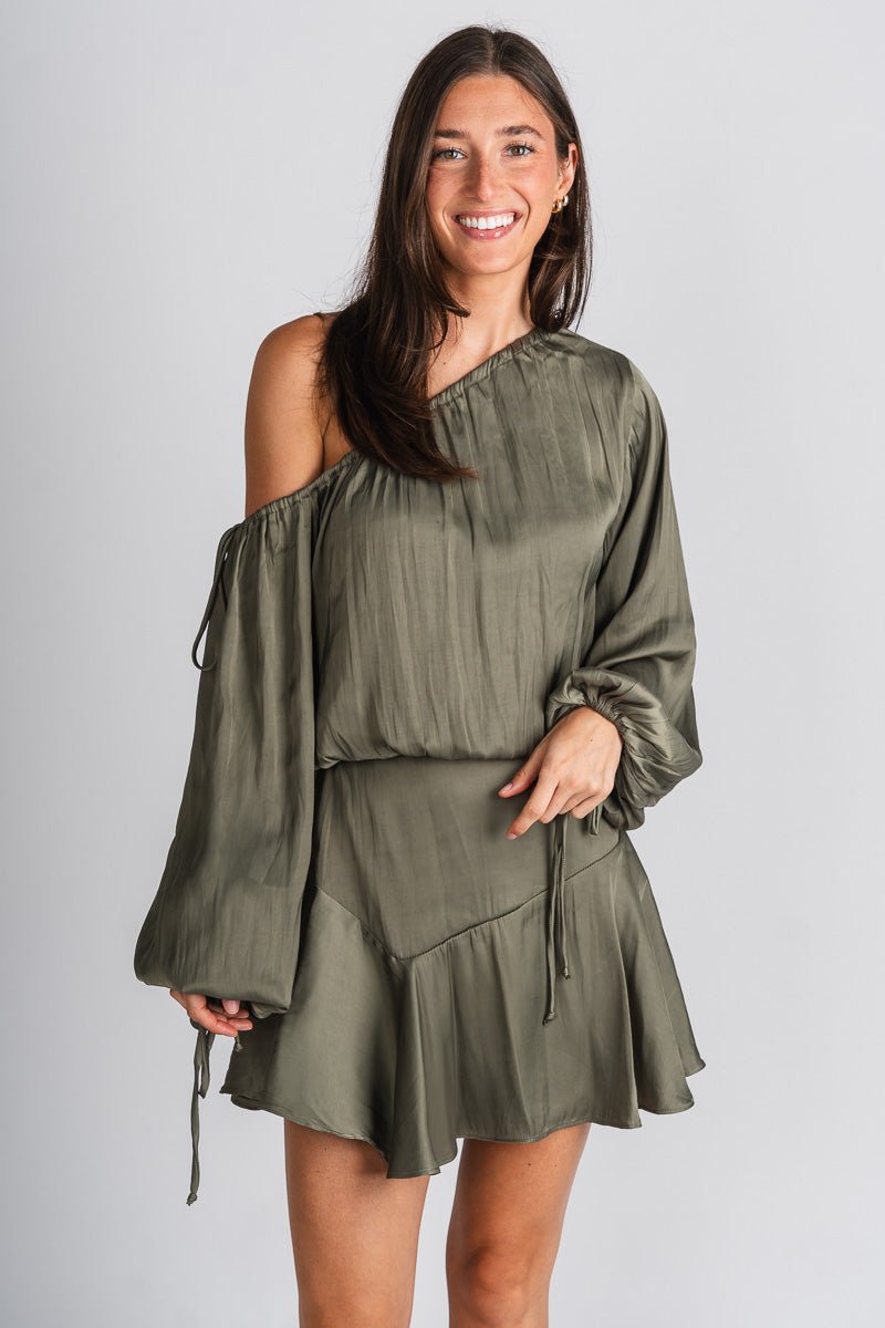 Flirt on off shoulder dress olive - Cute dress - Trendy Dresses at Lush Fashion Lounge Boutique in Oklahoma City