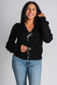 Rhinestone bow sweater black – Boutique Sweaters | Fashionable Sweaters at Lush Fashion Lounge Boutique in Oklahoma City