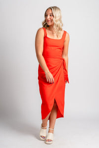 Wrap midi dress red - Stylish dress - Trendy Staycation Outfits at Lush Fashion Lounge Boutique in Oklahoma City