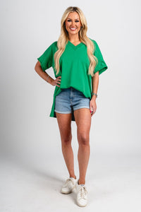 Boxy v-neck short sleeve top green - Trendy St. Patrick's T-Shirts at Lush Fashion Lounge Boutique in Oklahoma City