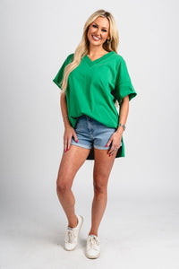 Boxy v-neck short sleeve top green - Cute St. Patrick's Day Outfits at Lush Fashion Lounge Boutique in Oklahoma City