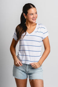 Z Supply Striped modern v-neck tee oceanside - Z Supply top - Z Supply Tops, Dresses, Tanks, Tees, Cardigans, Joggers and Loungewear at Lush Fashion Lounge