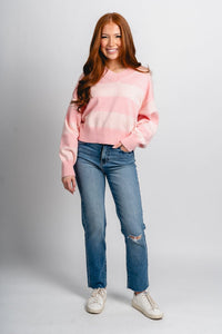 Striped crop sweater pink – Unique Sweaters | Lounging Sweaters and Womens Fashion Sweaters at Lush Fashion Lounge Boutique in Oklahoma City