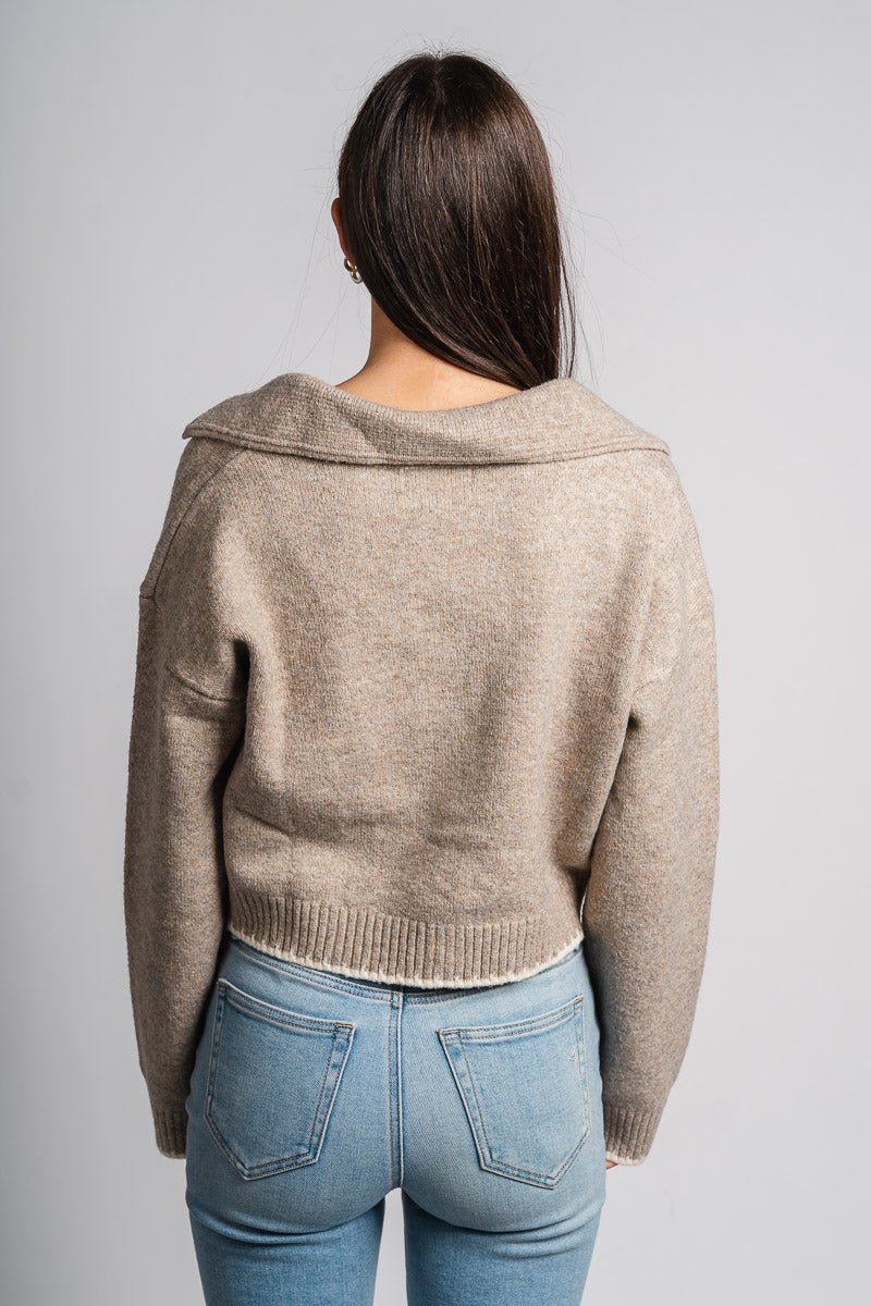 Contrast stitch sweater cardigan taupe/cream