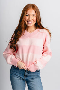 Striped crop sweater pink – Boutique Sweaters | Fashionable Sweaters at Lush Fashion Lounge Boutique in Oklahoma City
