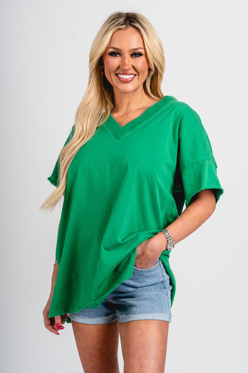 Boxy v-neck short sleeve top green - Unique St. Patrick's Day T-Shirt Designs at Lush Fashion Lounge Boutique in Oklahoma City