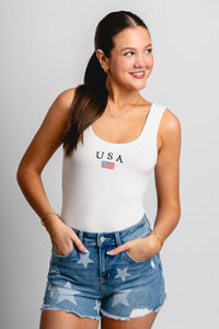 USA bodysuit white - Cute Bodysuit - Trendy Bodysuits at Lush Fashion Lounge Boutique in Oklahoma City