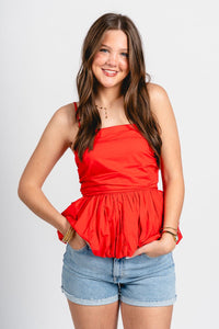 Bubble hem tank top red - Cute Tank Top - Trendy Tank Tops at Lush Fashion Lounge Boutique in Oklahoma City