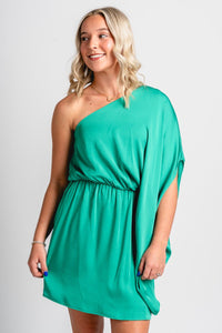 One shoulder mini dress green - Trendy dress - Cute Vacation Collection at Lush Fashion Lounge Boutique in Oklahoma City