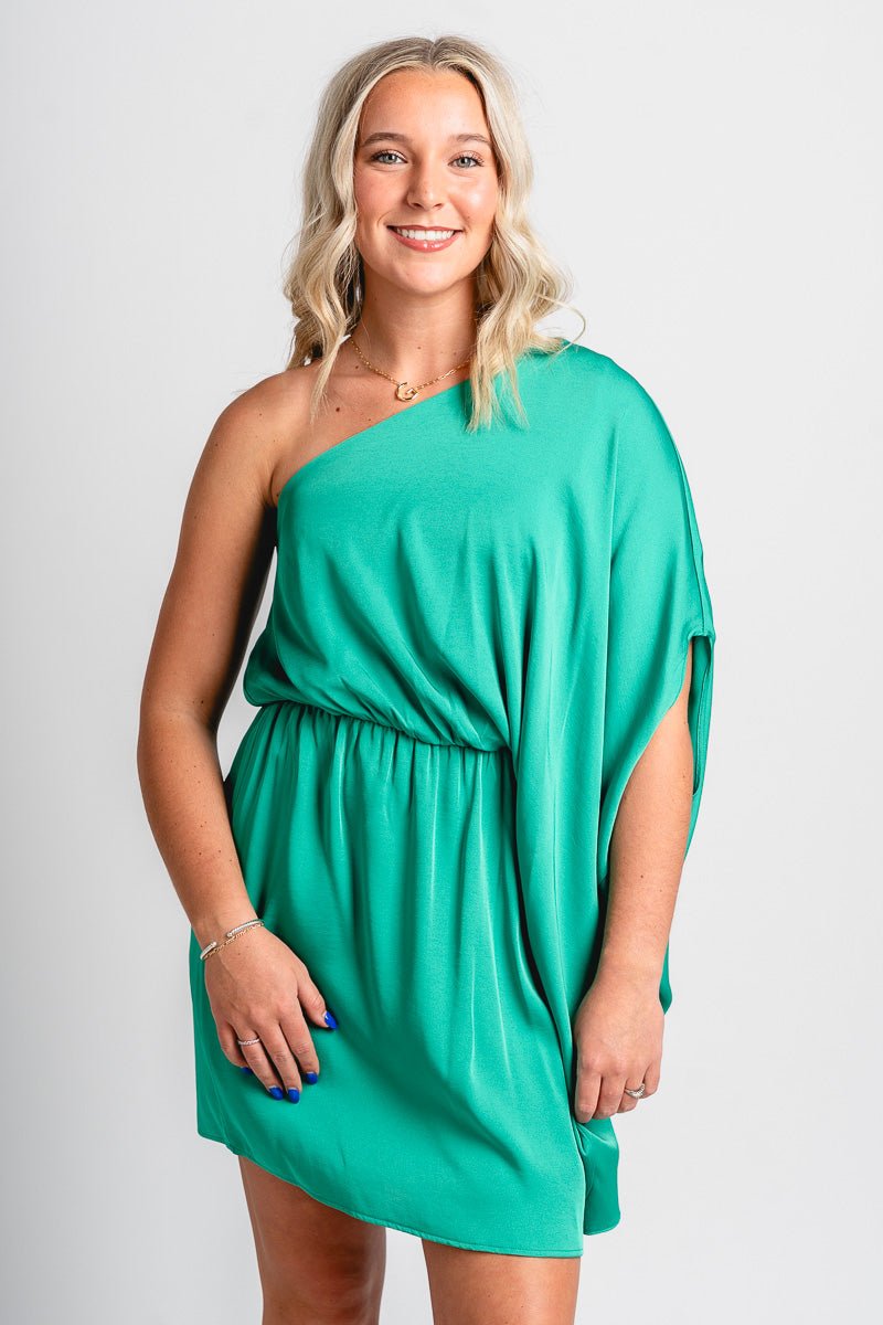 One shoulder mini dress green