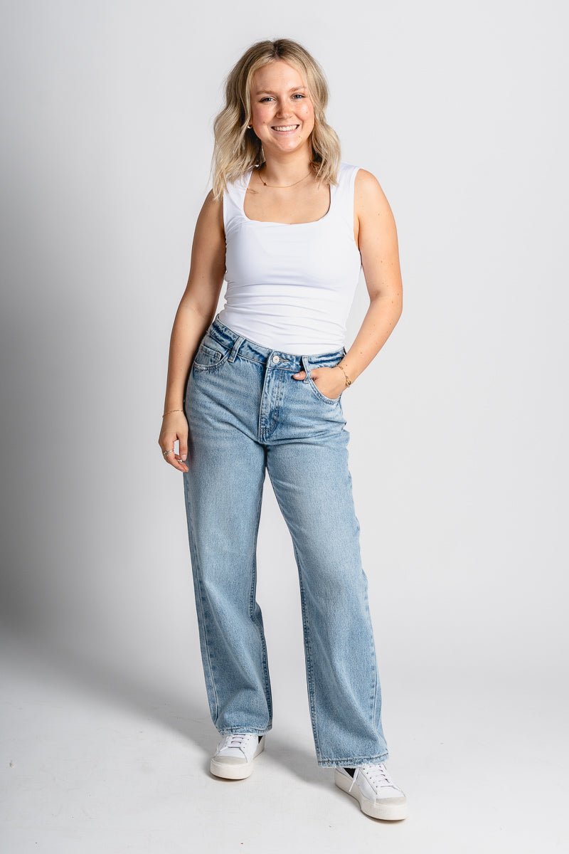 Square neck bodysuit white - Trendy Bodysuit - Fashion Bodysuits at Lush Fashion Lounge Boutique in Oklahoma City