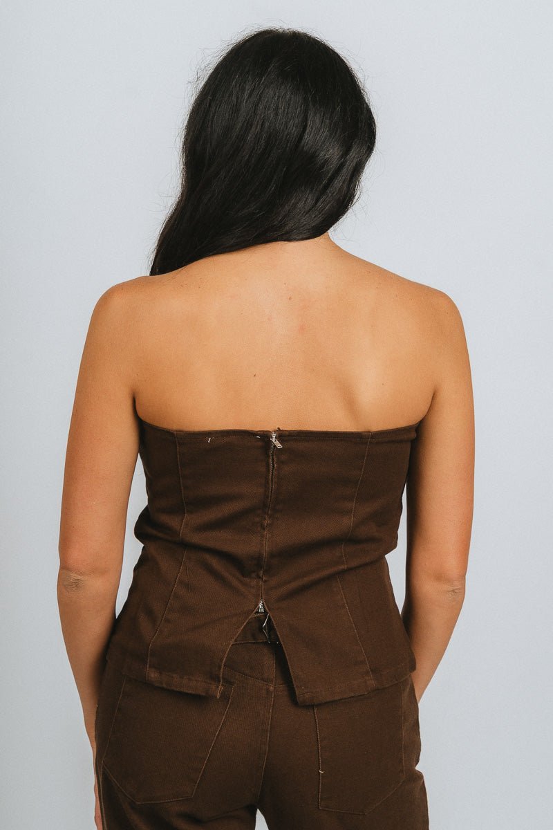 Strapless denim top brown