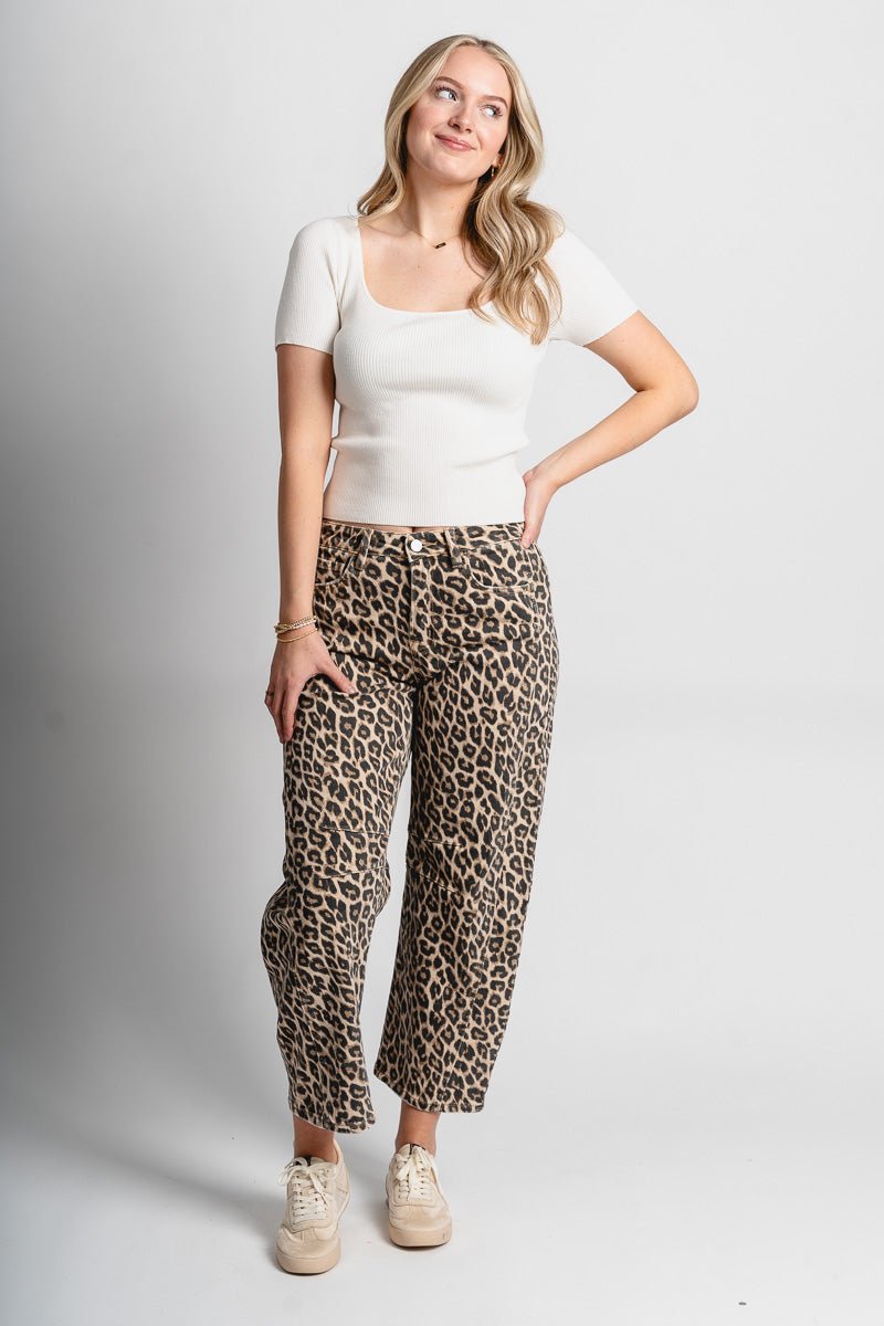 Vervet high rise leopard barrel jeans | Lush Fashion Lounge: boutique women's jeans, fashion jeans for women, affordable fashion jeans, cute boutique jeans