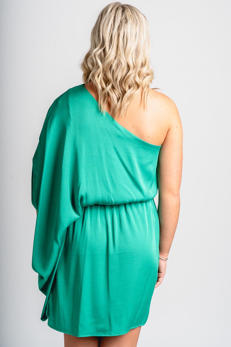 One shoulder mini dress green