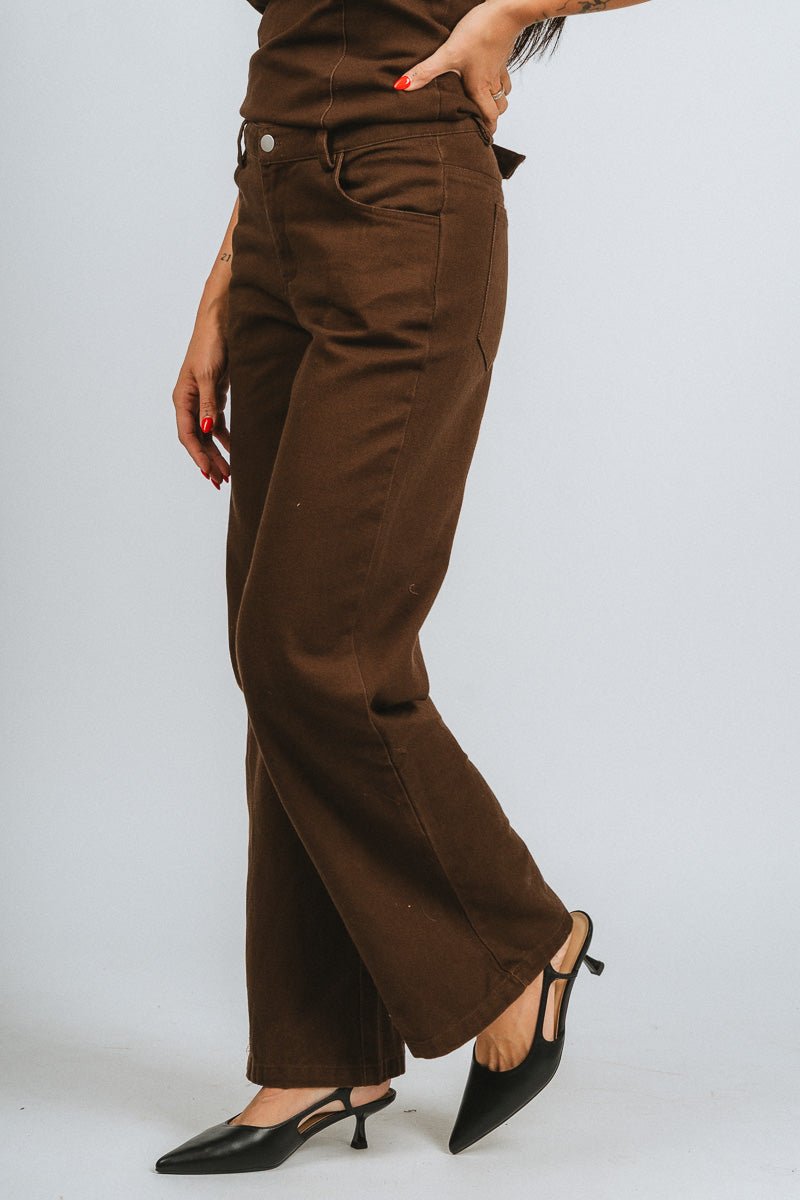 Wide leg denim pants brown | Lush Fashion Lounge: women's boutique pants, boutique women's pants, affordable boutique pants, women's fashion pants