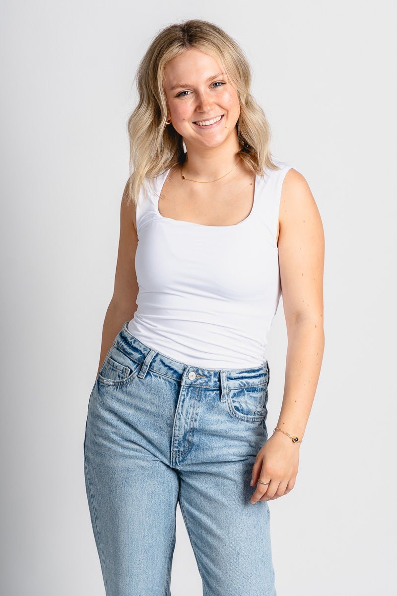 Square neck bodysuit white - Cute Bodysuit - Trendy Bodysuits at Lush Fashion Lounge Boutique in Oklahoma City