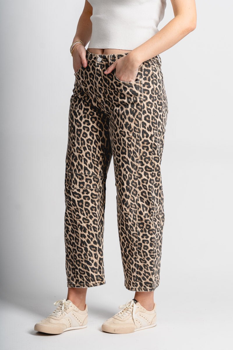 Vervet high rise leopard barrel jeans | Lush Fashion Lounge: boutique women's jeans, fashion jeans for women, affordable fashion jeans, cute boutique jeans