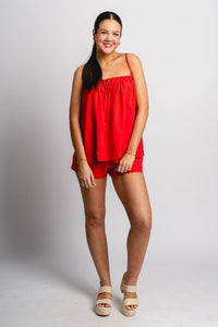 Shirred cami tank top red - Trendy top - Fashion Tank Tops at Lush Fashion Lounge Boutique in Oklahoma City