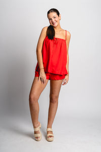 Shirred cami tank top red Stylish top - Womens Fashion Tank Tops at Lush Fashion Lounge Boutique in Oklahoma City