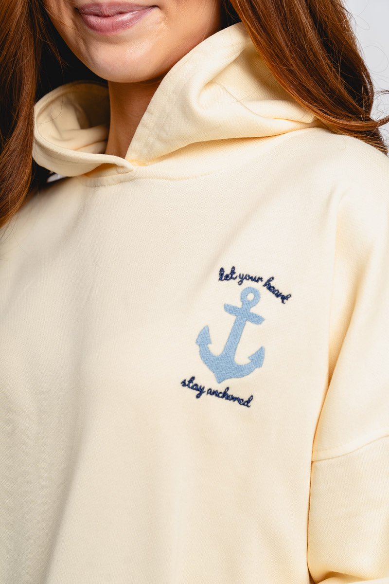 Anchored oversized hoodie butter - Stylish hoodie - Trendy Lounge Sets at Lush Fashion Lounge Boutique in Oklahoma City