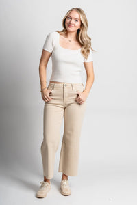 Vervet high rise crop wide leg jeans white swan | Lush Fashion Lounge: boutique women's jeans, fashion jeans for women, affordable fashion jeans, cute boutique jeans