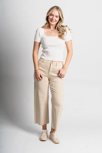 Vervet high rise crop wide leg jeans white swan | Lush Fashion Lounge: boutique women's jeans, fashion jeans for women, affordable fashion jeans, cute boutique jeans