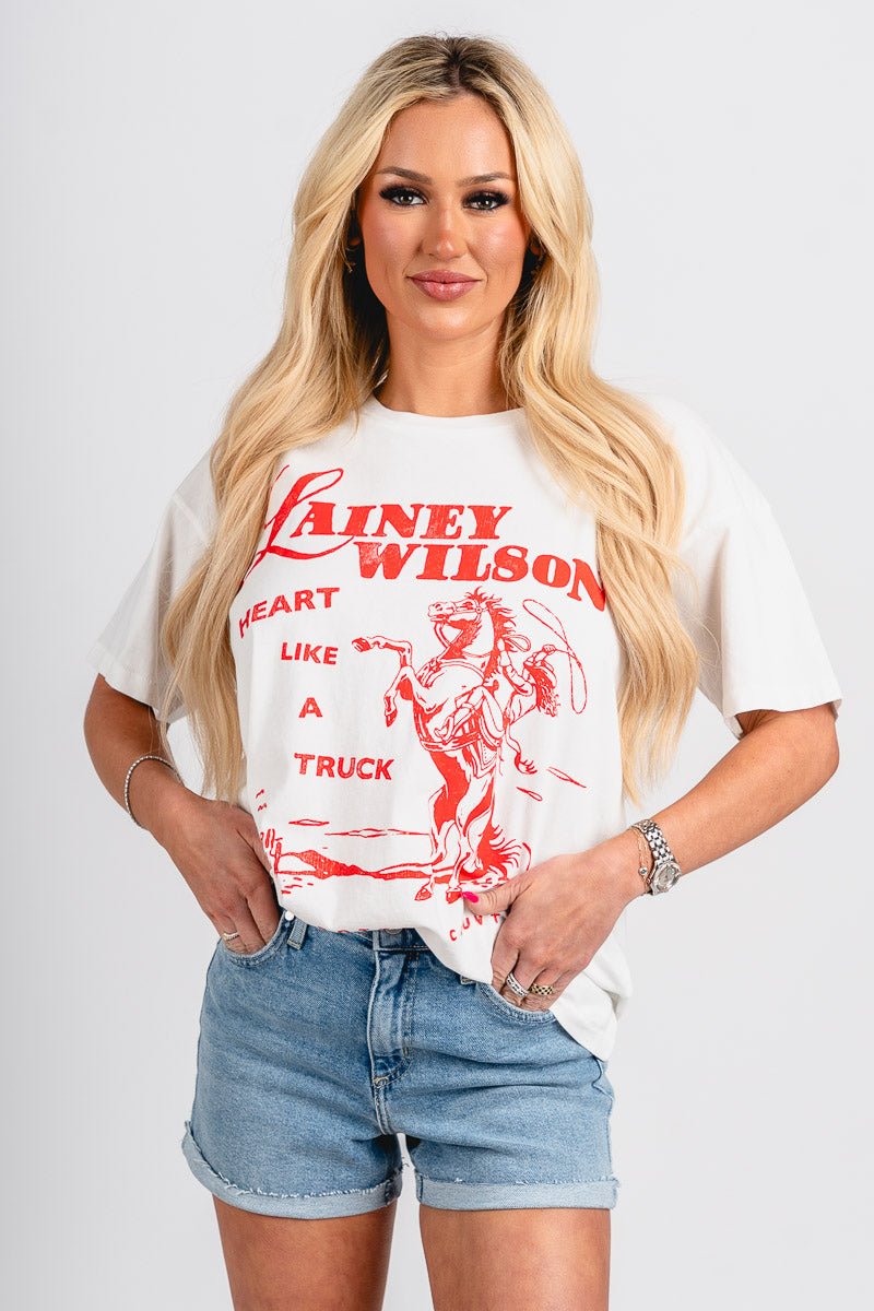 DayDreamer Lainey Wilson merch tee vintage white - DayDreamer Graphic Band Tees at Lush Fashion Lounge Trendy Boutique in Oklahoma City