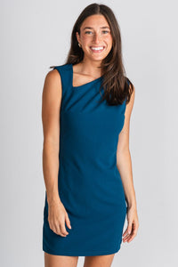 Asymmetrical knit dress teal blue - Affordable dress - Boutique Dresses at Lush Fashion Lounge Boutique in Oklahoma City