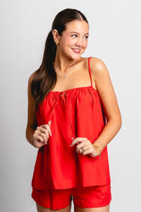 Shirred cami tank top red - Cute top - Trendy Tank Tops at Lush Fashion Lounge Boutique in Oklahoma City