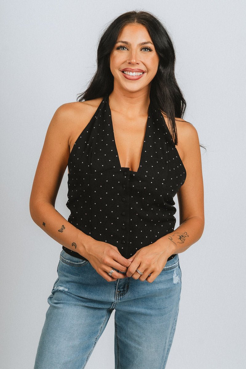Polka dot halter top black
