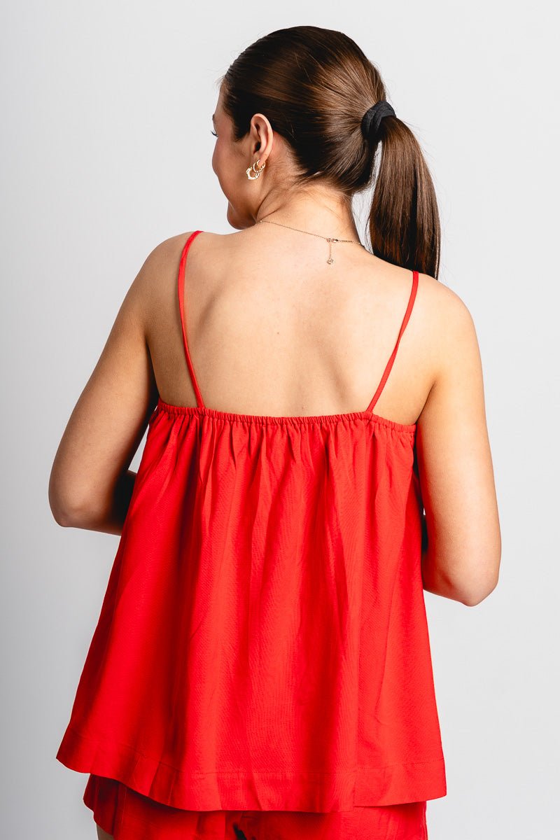 Shirred cami tank top red - Adorable top - Stylish Patriotic Summer Graphic Tees at Lush Fashion Lounge Boutique in OKC