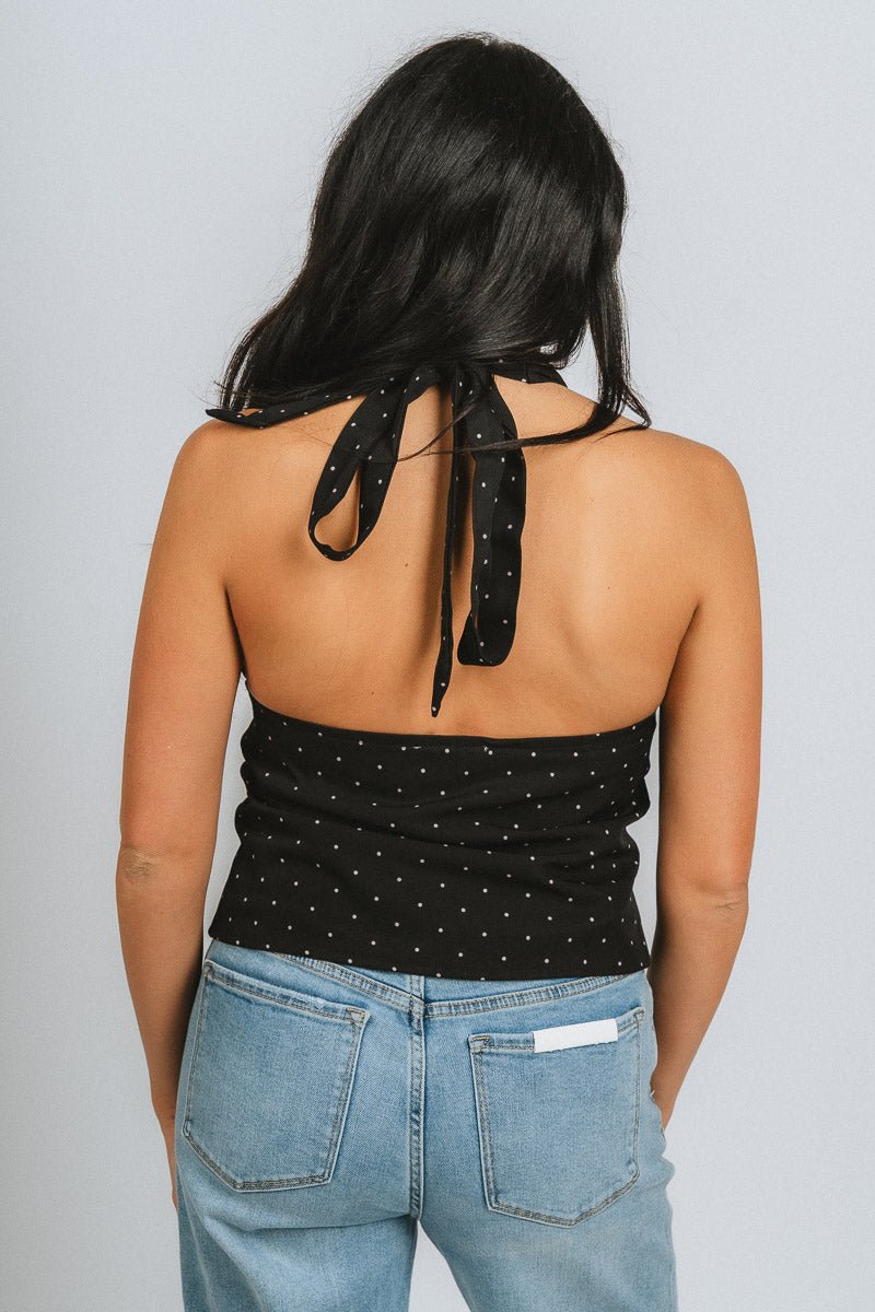 Polka dot halter top black