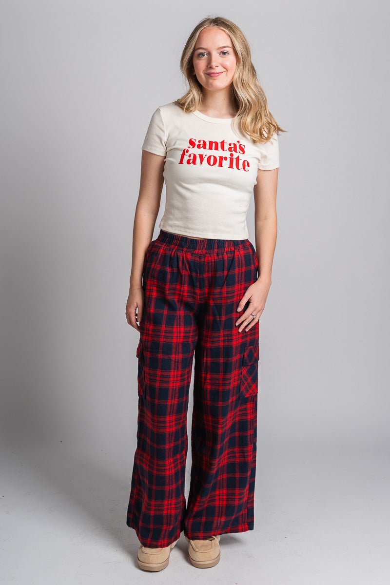 Plaid pajama pants red/navy - Adorable sweatpants - Stylish Comfortable Outfits at Lush Fashion Lounge Boutique in OKC