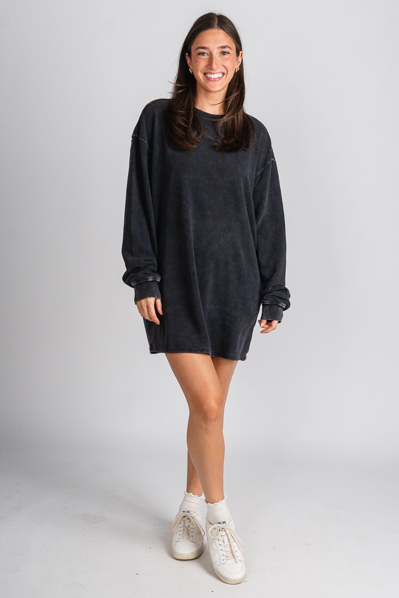 Sweatshirt dress black - Fun dress - Unique Lounge Looks at Lush Fashion Lounge Boutique in Oklahoma