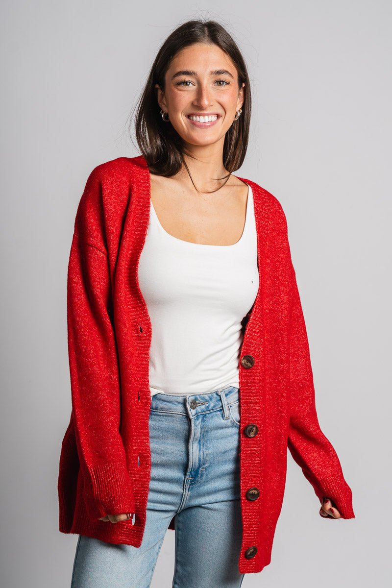 Oversized cardigan red - Cute Cardigan - Trendy Cardigans & Stylish Kimonos at Lush Fashion Lounge Boutique in Oklahoma City