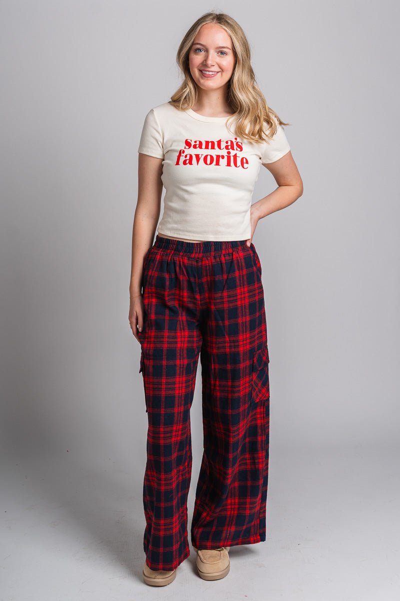 Plaid pajama pants red/navy - Exclusive Collection of Holiday Inspired T-Shirts and Hoodies at Lush Fashion Lounge Boutique in Oklahoma City