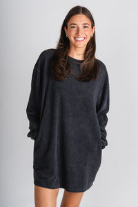 Sweatshirt dress black - Affordable dress - Boutique Dresses at Lush Fashion Lounge Boutique in Oklahoma City