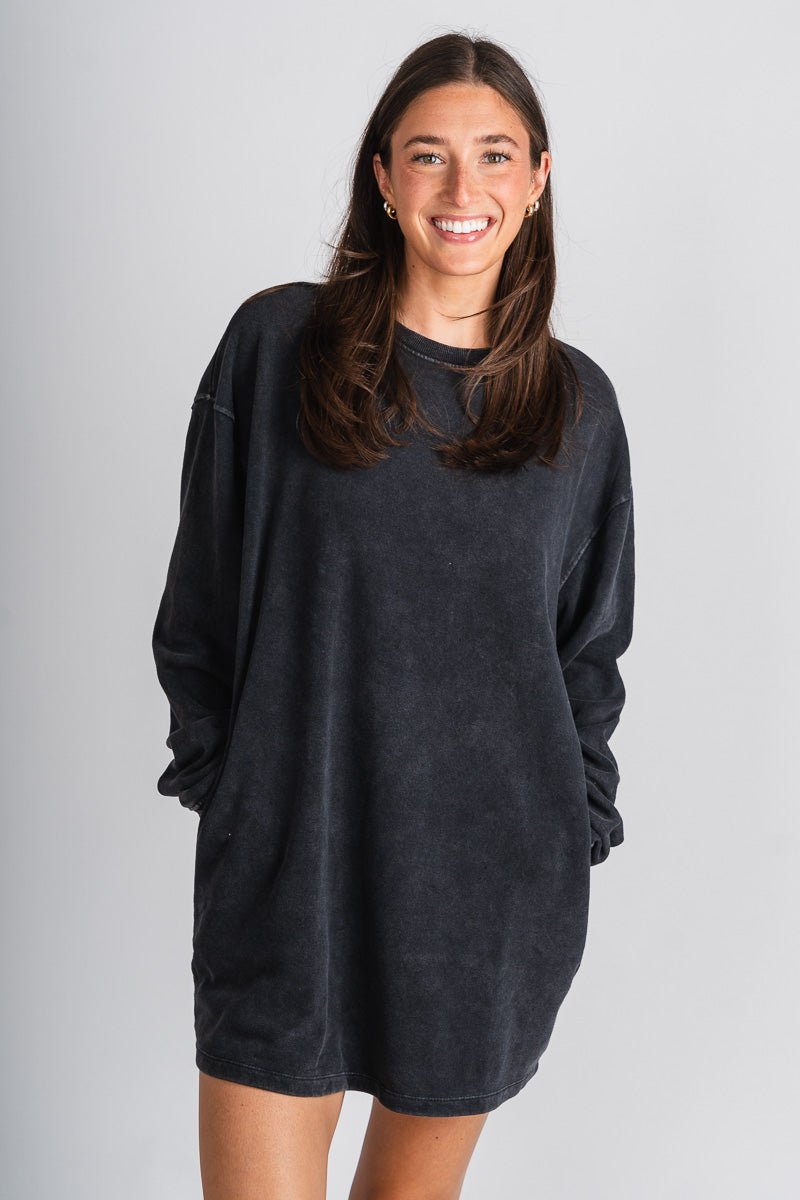 Sweatshirt dress black - Affordable dress - Boutique Dresses at Lush Fashion Lounge Boutique in Oklahoma City