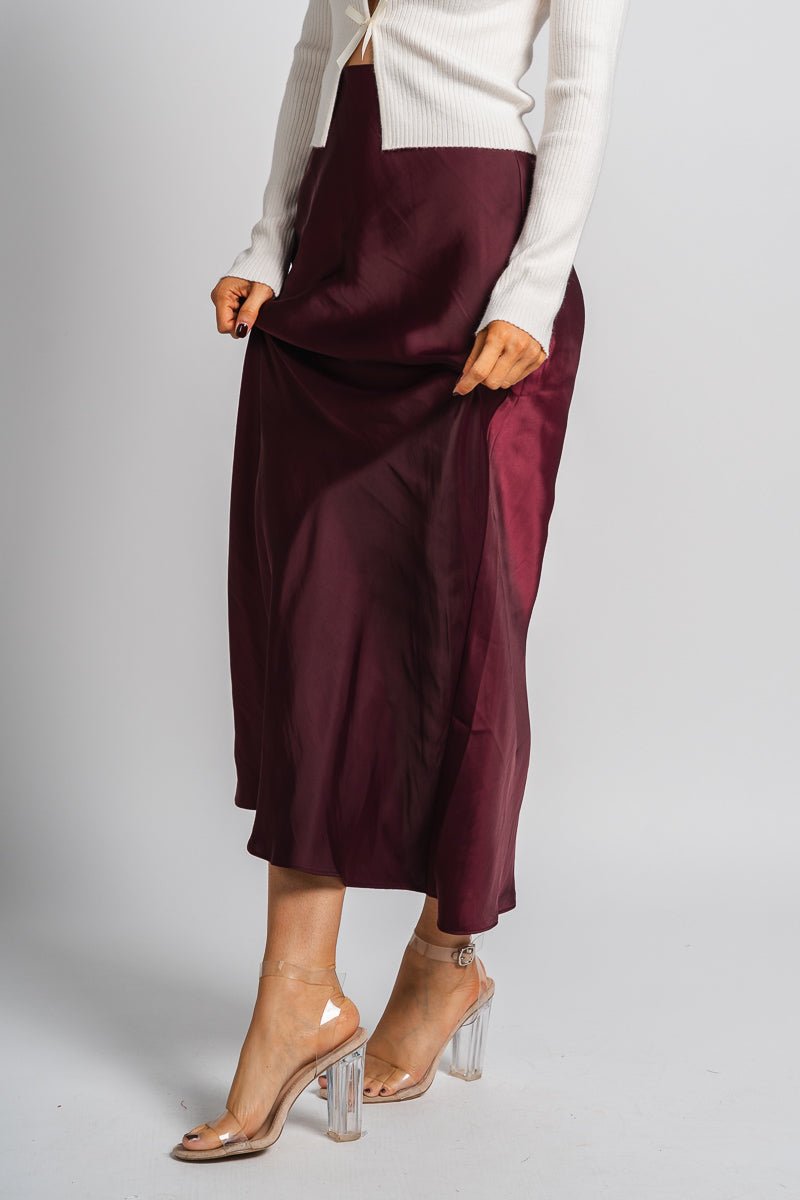 Z Supply Europa midi skirt berry wine | Lush Fashion Lounge: boutique fashion skirts, affordable boutique skirts, cute affordable skirts